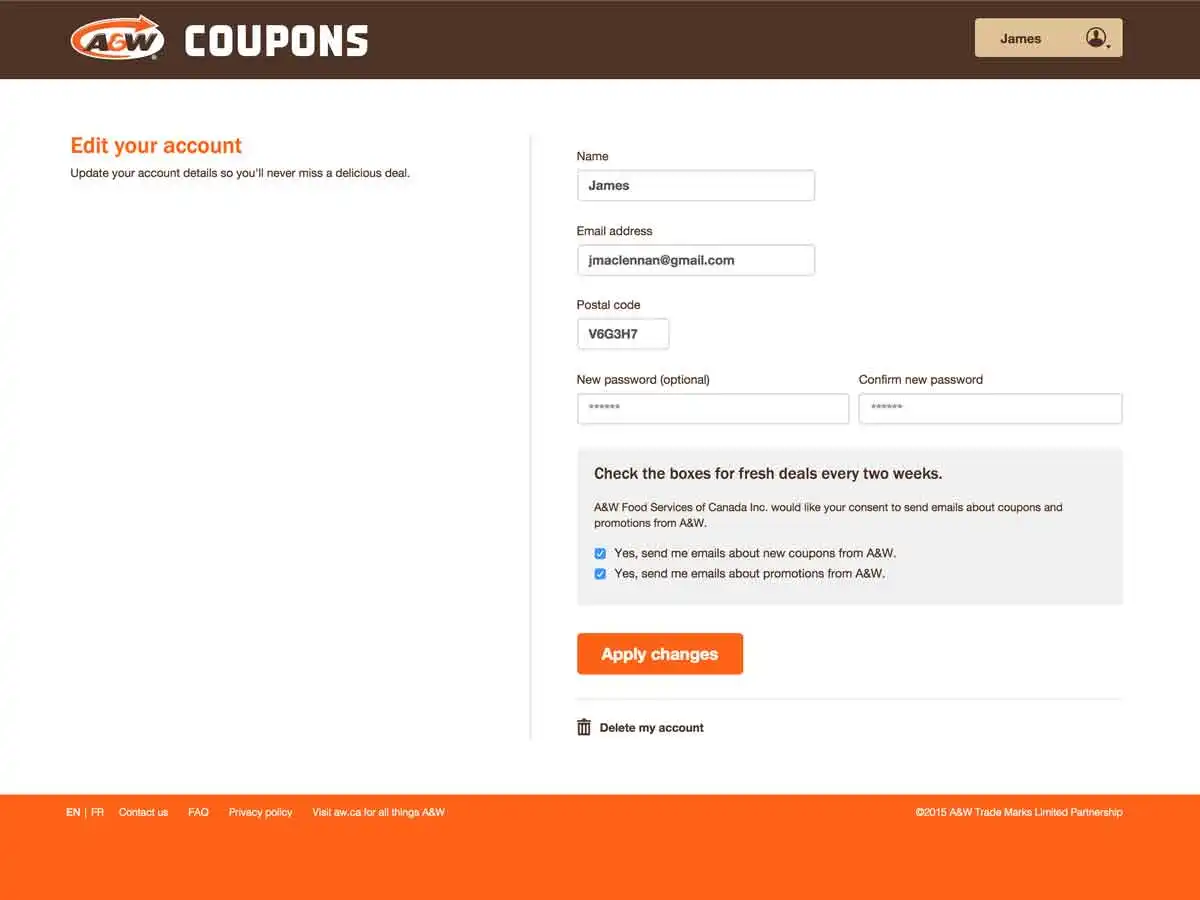 A&W Coupons